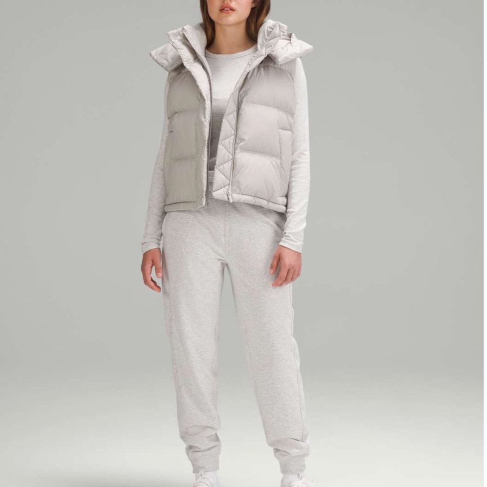 NWT Lululemon Wunder Puff 600 Down Cropped Vest Heathered Natural Ivory, Size 0